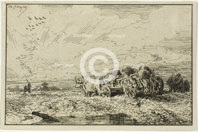 Landscape with Ox-Drawn Wagon, 1846. Creator: Charles Emile Jacque.