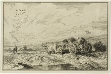 Landscape with Ox-Drawn Wagon, 1846. Creator: Charles Emile Jacque