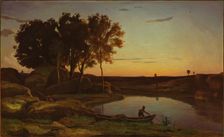 Landscape with Lake and Boatman, 1839. Creator: Jean-Baptiste-Camille Corot