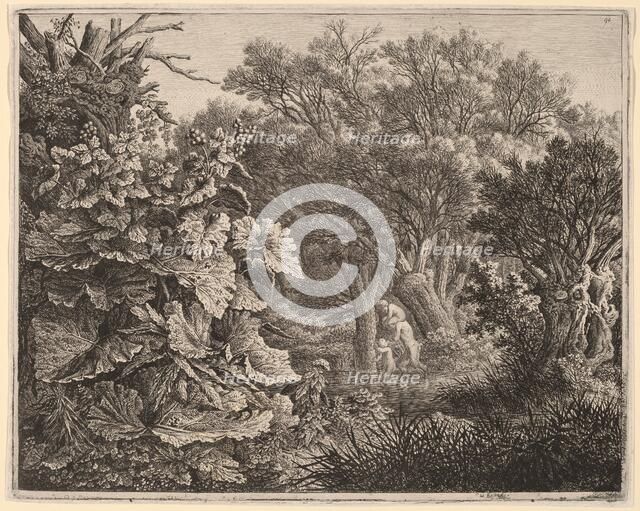 Landscape with Large Leaves and Three Satyrs, c. 1800. Creator: Carl Wilhelm Kolbe the elder.