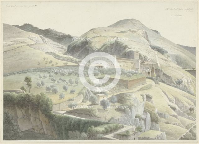 Landscape with monastery at Subiaco, 1778-1847. Creator: Josephus Augustus Knip.