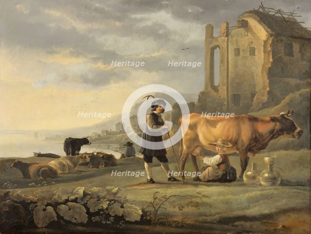 Landscape with Maid Milking a Cow, c1655. Creator: Aelbert Cuyp.