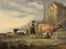 Landscape with Maid Milking a Cow, c1655. Creator: Aelbert Cuyp