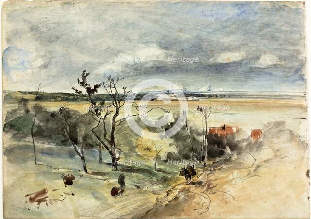 Landscape with Man on a Donkey (recto) Two Women in a Cafe (verso), c. 1849. Creator: Johan Barthold Jongkind.