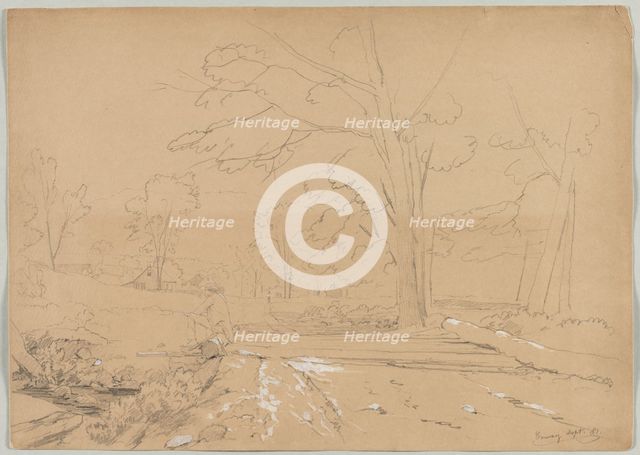 Landscape with Man Fishing, Conway, New Hampshire, 1851. Creator: David Johnson (American, 1827-1908).