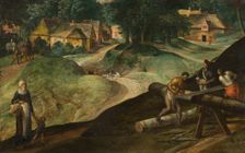 Landscape with Men Sawing Timber. Creator: Gillis Mostaert