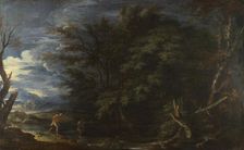 Landscape with Mercury and the Dishonest Woodman, ca 1663. Creator: Rosa, Salvatore (1615-1673)