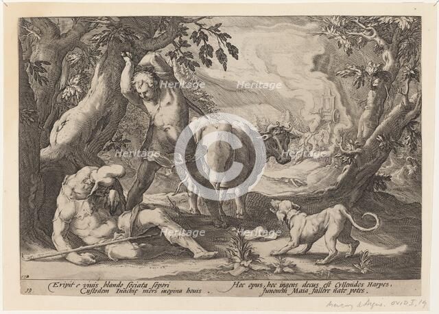 Landscape with Mercury Raising His Sword to Kill a Sleeping Argus, 1589. Creator: Goltzius, Workshop of Hendrick, after Hendrick Gol.