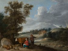 Landscape with Milkmaid and Shepherd, c1646. Creator: David Teniers II