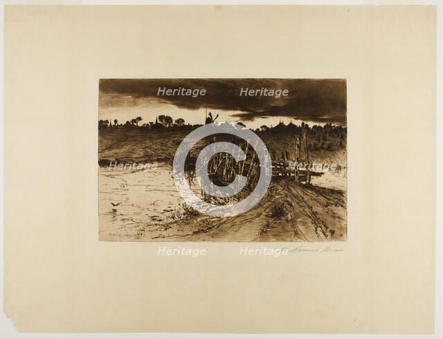 Landscape with Mill and a Wooden Bridge, 1883. Creator: Mary Nimmo.