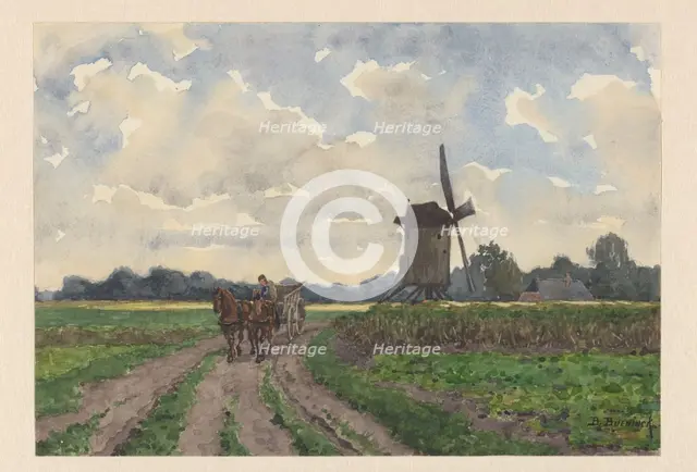 Landscape with mill and wagon in Vorden, 1874-1892. Creator: Bernardus Bueninck.