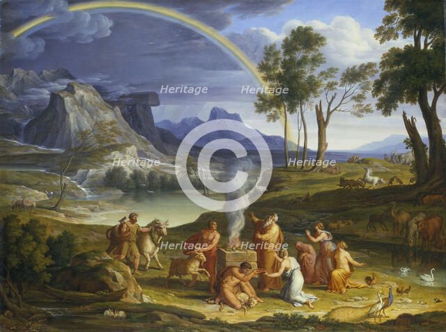 Landscape with Noah, Offering a Sacrifice of Gratitude, 1803. Creator: Joseph Anton Koch.