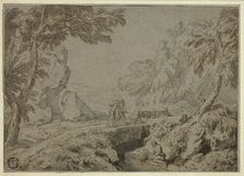 Landscape with Satyr, Goats and Other Figures, n.d. Creator: Abraham Genoels II