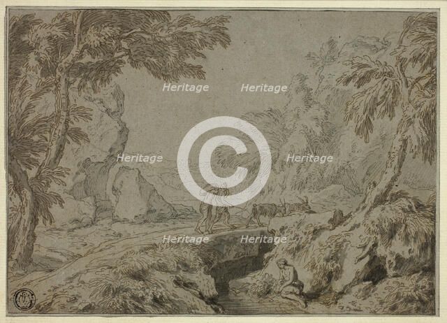 Landscape with Satyr, Goats and Other Figures, n.d. Creator: Abraham Genoels II.