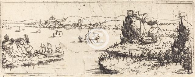 Landscape with Sail Boats [bottom plate], 1546. Creator: Augustin Hirschvogel.