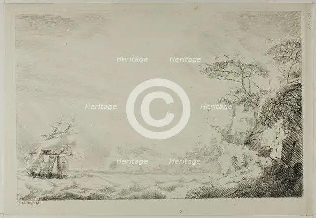 Landscape with Sailing Ship, 1817. Creator: J. Chapuy.