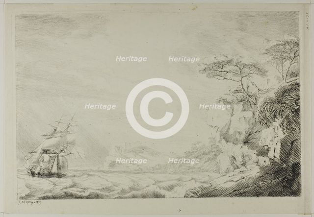 Landscape with Sailing Ship, 1817. Creator: J. Chapuy.