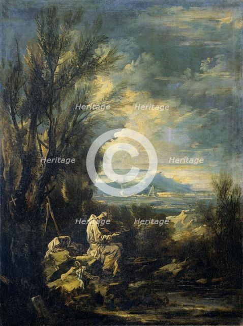 Landscape with Saint Bruno ?, 1700-1749. Creator: Alessandro Magnasco.