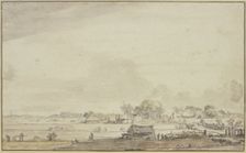 Landscape with scattered huts; people are harvesting on the left, 17th century. Creator: Ferdinand Bol