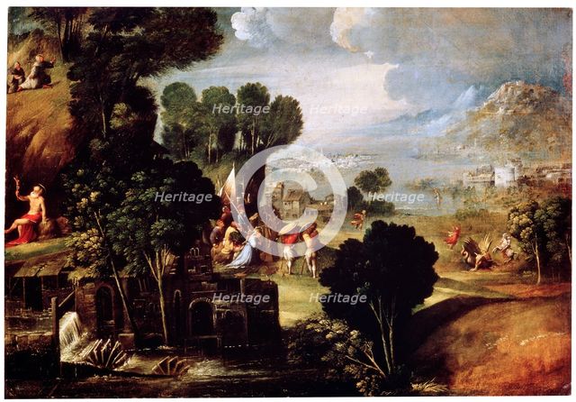 'Landscape with Scenes from Lives of the Saints', c1530. Artist: Circle of Dosso Dossi
