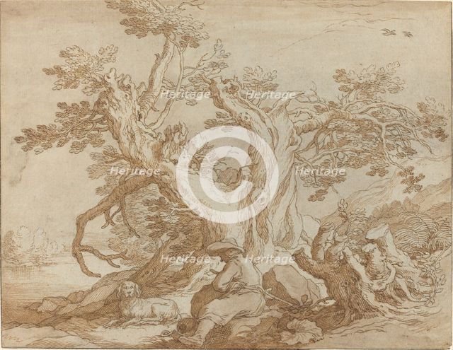 Landscape with Seated Figure and Dog. Creator: Abraham Bloemaert.
