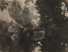 Landscape with Seated Figure on Stream Bank, c. 1856. Creator: Frank Chauvassaignes (French)