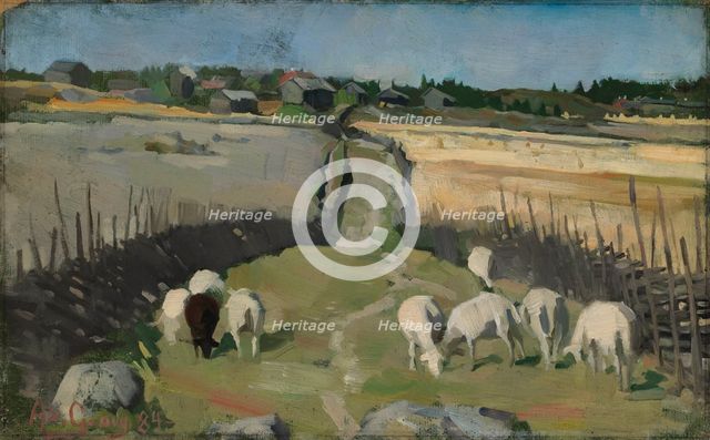 Landscape with Sheep, 1884. Creator: Akseli Gallen-Kallela.