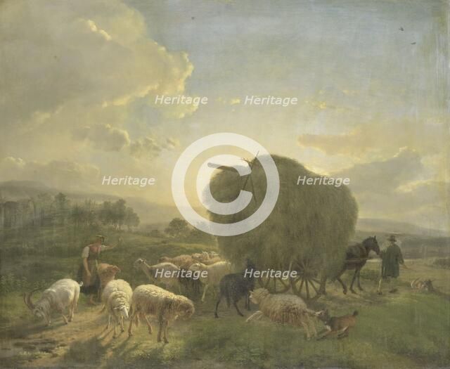 Landscape with Sheep and a Hay Wagon, 1822-1824. Creator: Balthasar Paul Ommeganck.