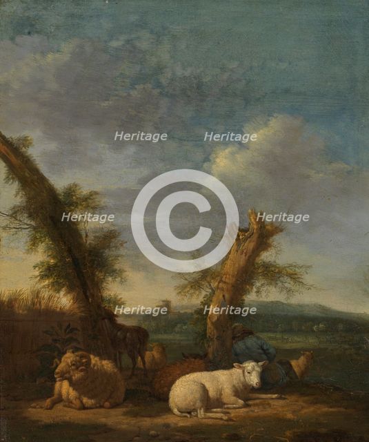 Landscape with Sheep and a Sleeping Shepherd, 1657. Creator: Adriaen van de Velde.