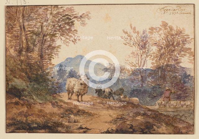 Landscape with sheep and goats, 1671. Creator: Jacob van der Does the Elder.