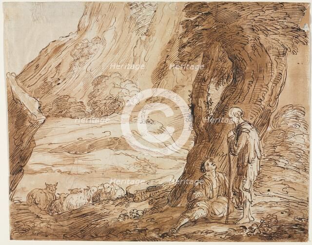 Landscape with Sheep and Two Shepherds, first half 19th century?. Creator: Thomas Barker (British, 1769-1847).