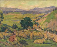 Landscape with Sheep, around 1936. Creator: Gustav Mally