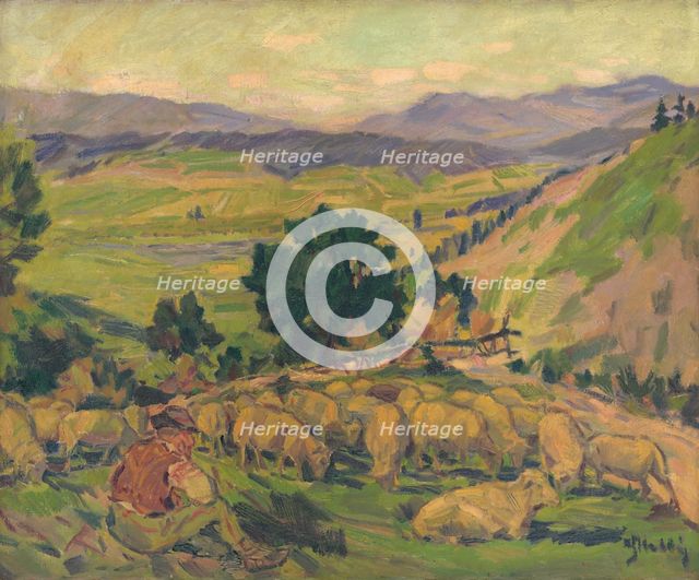 Landscape with Sheep, around 1936. Creator: Gustav Mally.
