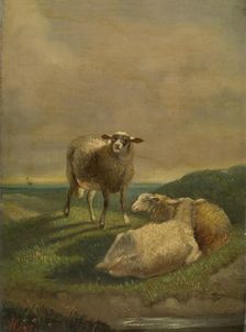 Landscape with Sheep, c1880-1910. Creator: Charles Eugene Remy Maes