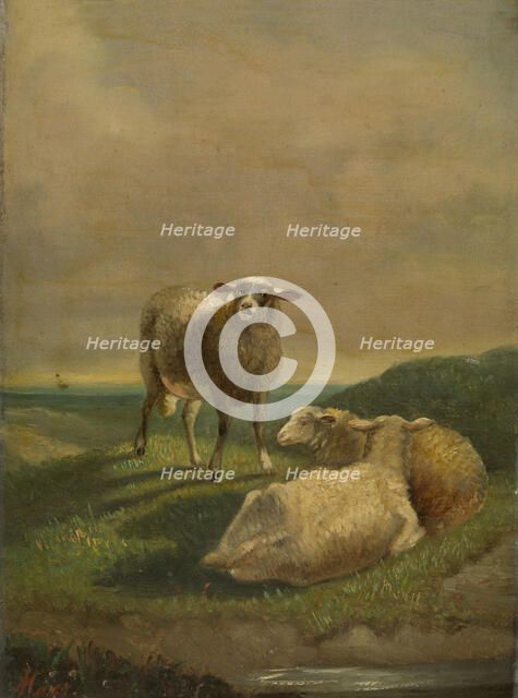 Landscape with Sheep, c1880-1910. Creator: Charles Eugene Remy Maes.