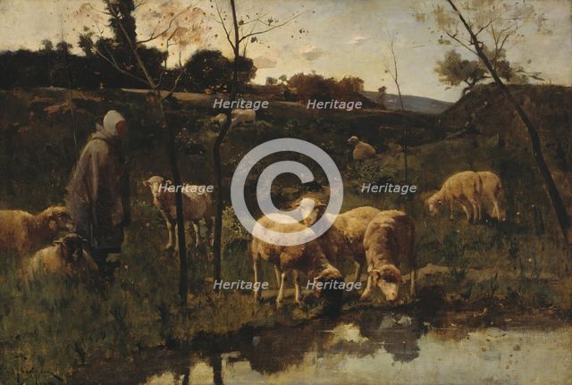 Landscape with Sheep, Picardy, late 19th century. Creator: Harry Thompson.