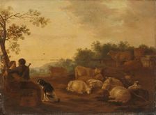 Landscape with sheperd, sheperdess and cattle, c.1632. Creator: Willem Ossenbeeck