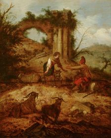 Landscape with Shepherd and Shepherdess, c1620-1680. Creator: Jacobus Mancadan