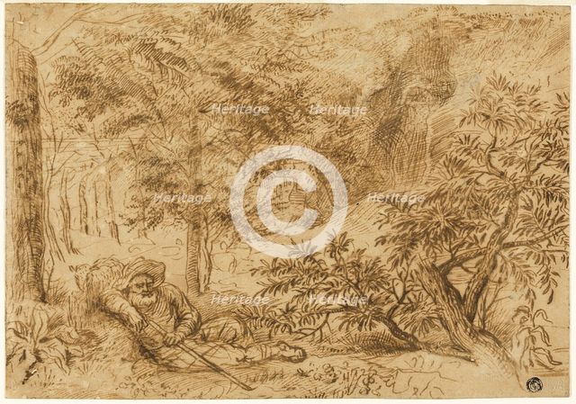 Landscape with Shepherd Sleeping under Tree, n.d. Creators: Jan Lievens, Lambert Lombard.