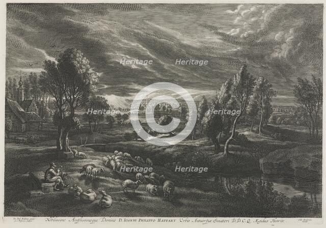 Landscape with Shepherd Playing a Flute. Creator: Schelte Adams Bolswert (Flemish, 1586-1659); Peter Paul Rubens (Flemish, 1577-1640).