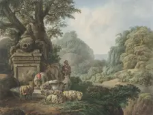 Landscape with shepherds at a waterhole, 1789-1853. Creator: Jan Willem Pieneman