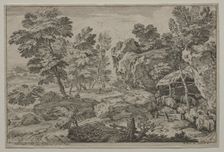 Landscape with Shepherds and two Flocks, second half 1600s. Creator: Adrian van der Cabel (Dutch, 1631-1705); Nicolas Robert