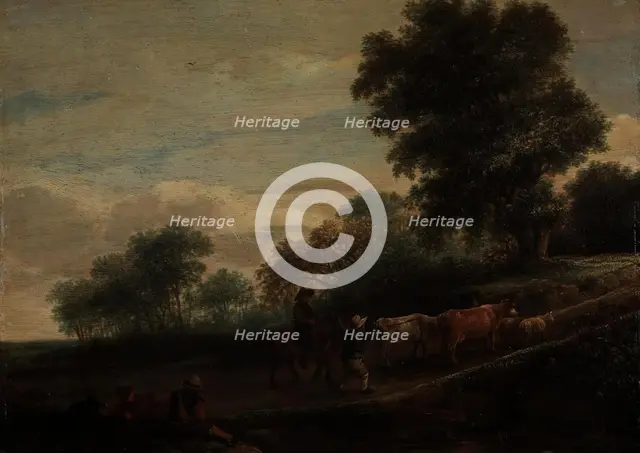Landscape with Shepherds and Cattle, 1645. Creator: Adriaen van Ostade.