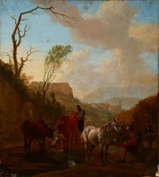 Landscape with Shepherds and Cattle at the Watering Place, 1st half of 18th century. Creator: Unknown