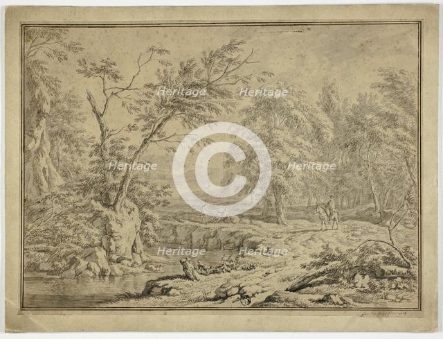 Landscape with Shepherds by River and Man on Horseback, n.d. Creator: Jan van Huysum.