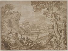 Landscape with Shepherds, c. 1700?. Creator: Domenico I Piola (Italian, 1627-1703)