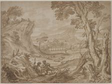 Landscape with Shepherds, c. 1700?. Creator: Domenico I Piola (Italian, 1627-1703)