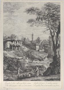 Landscape with shepherds, houses and a tower in the distance, 1760-70. Creator: Fabio Berardi