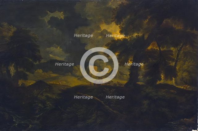 Landscape with Shepherds in a Storm, 1695. Creator: Pieter Mulier.