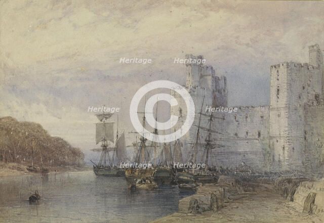 Landscape with ships in front of Caernarvon Castle, 1883. Creator: William Callow.